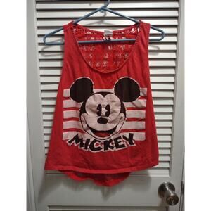 Disney Mickey Mouse Red Cotton Blend Tank Top Girls Size X-L 15-17 Lace Back